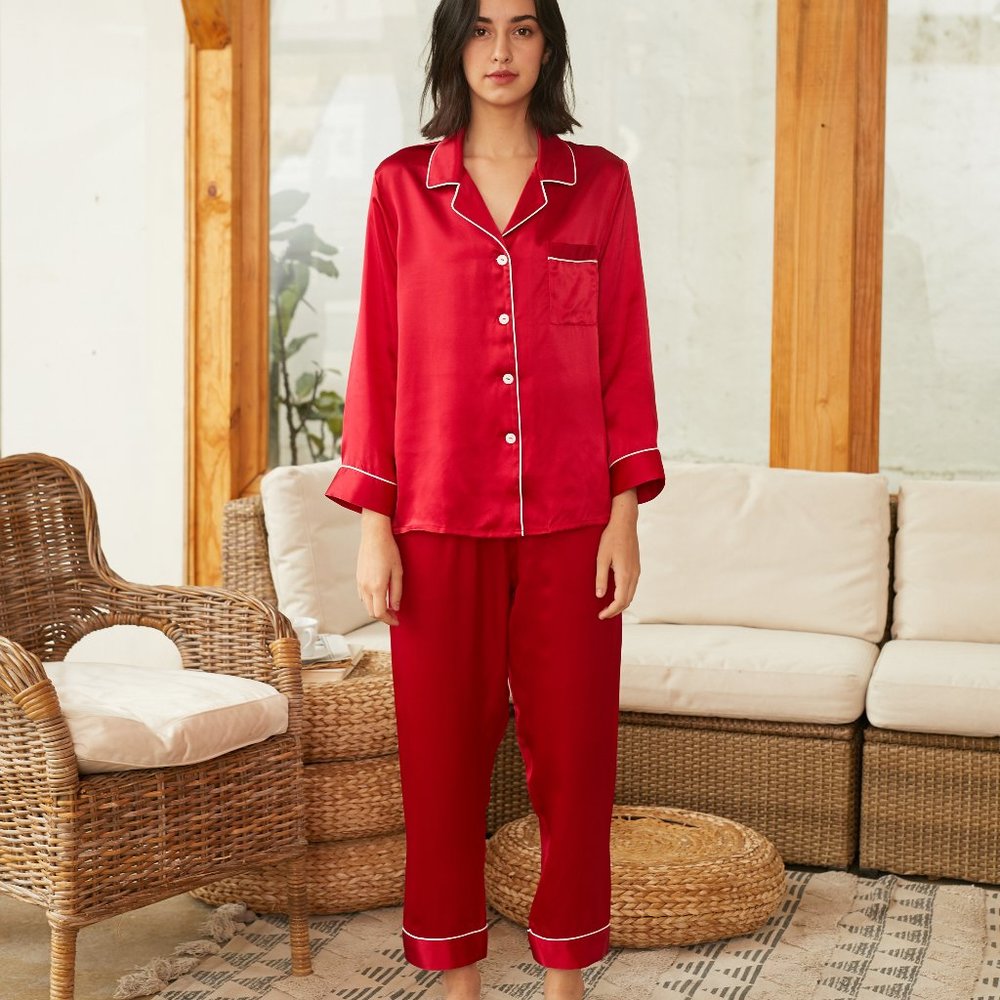 22MM Organic Silk Pajamas Button Down Pant Set
